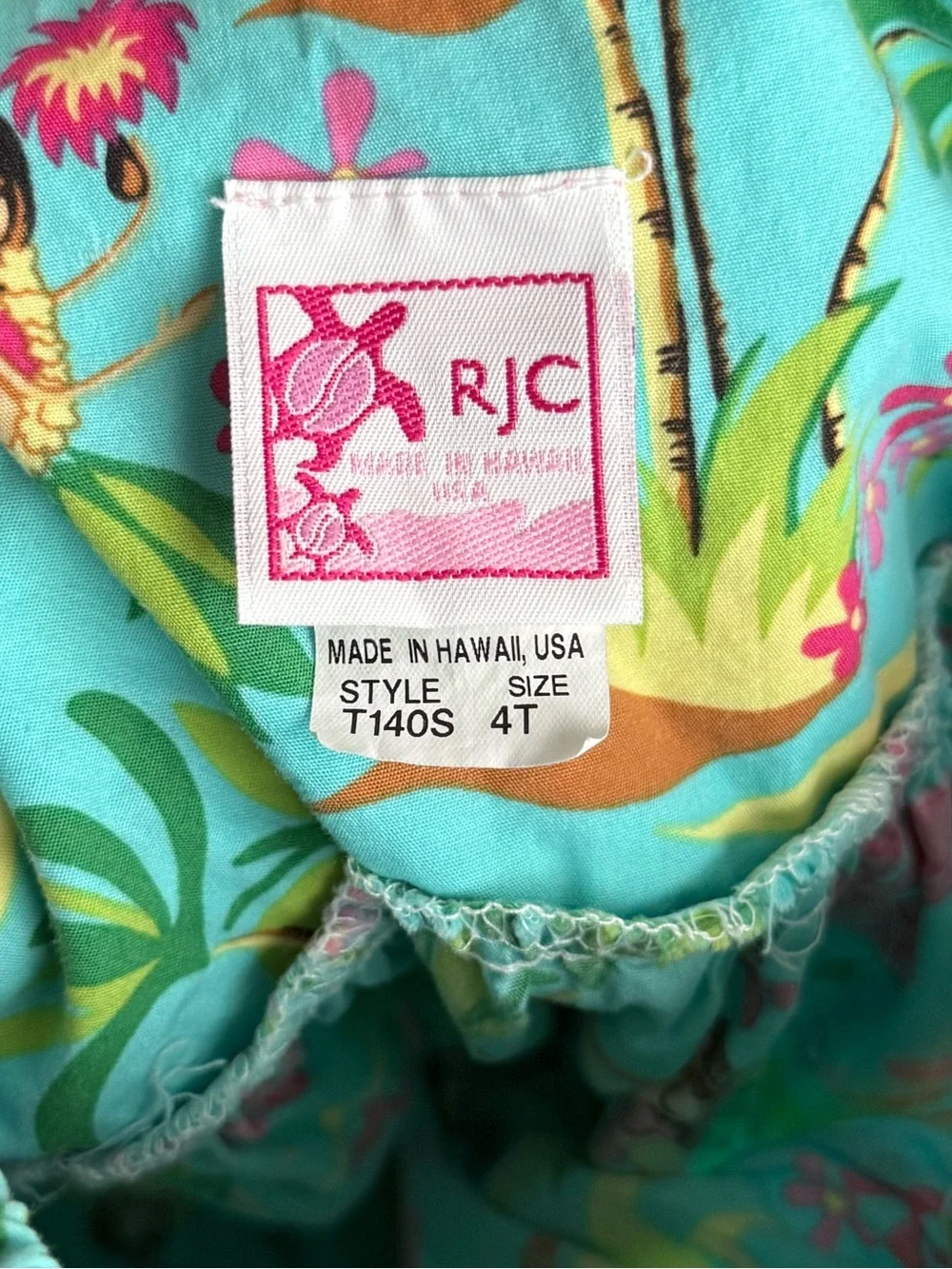 RJC Girls 4T Hawaiian Hula Girl Tropical Floral Turquoise A Line Sundress Dress